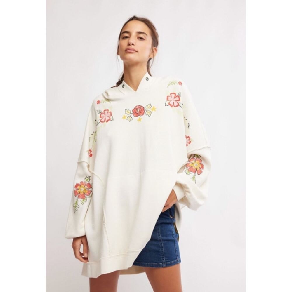 Free People Floral Oversized Cotton Graphic Hoodie XS